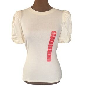 Vince Camuto Puff Sleeve Top Women's XS Bone White Ribbed Knit NWT Shirt Blouse